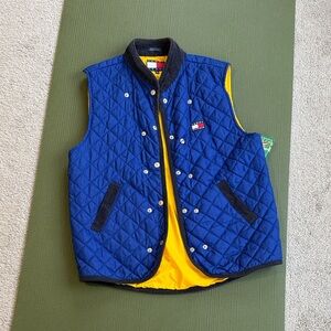 Vintage Tommy Jeans Quilted Vest Blue Yellow Size M